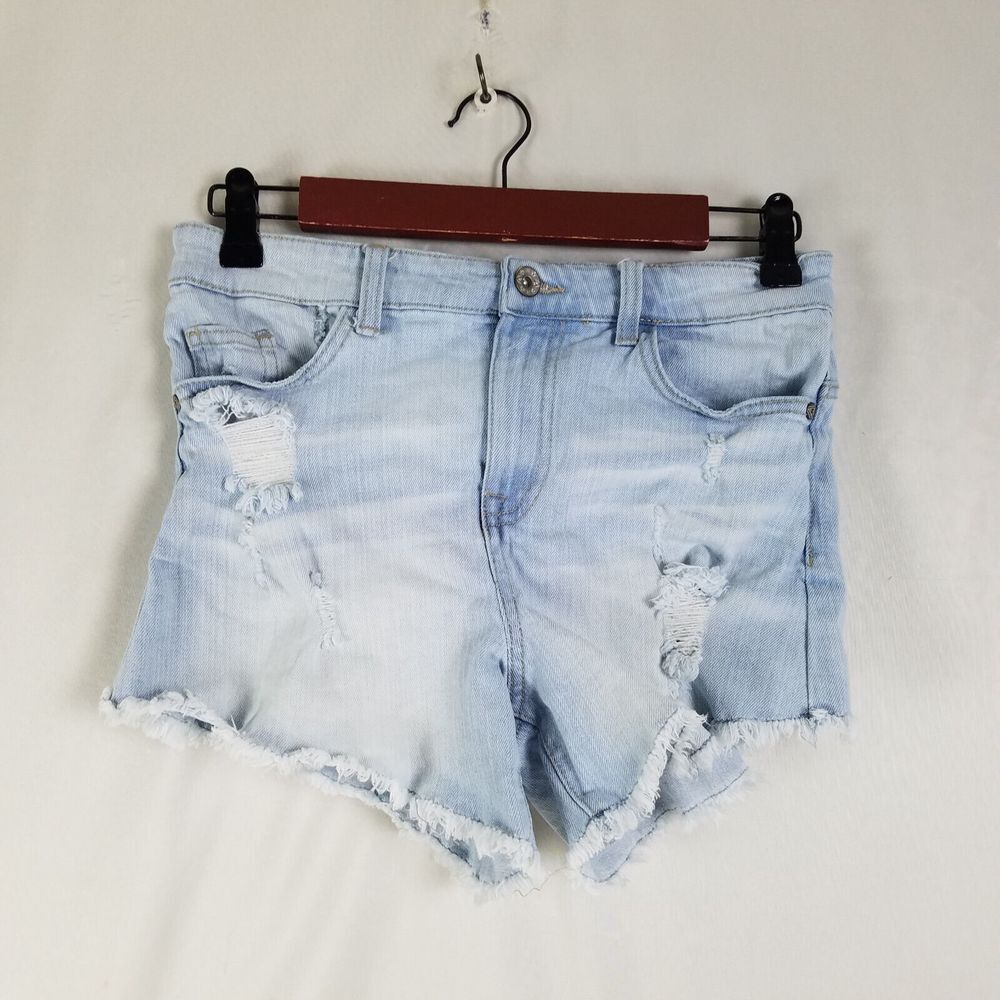 Ariya Denim Shorts Juniors 3 Blue‎ Jean High Rise Womens Distressed Light Wash